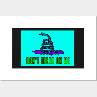 Dont tread on me flag - Neon Blue Purple Sticker Posters and Art